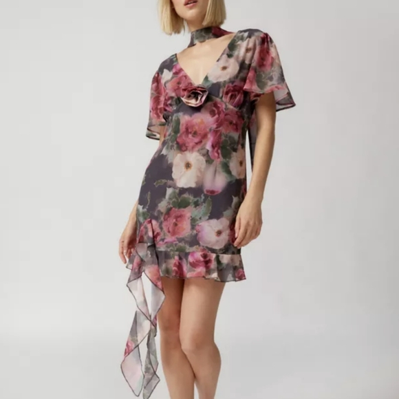 Urban Outfitters M rose flutter sleeve floral mini dress - Picture 4 of 4